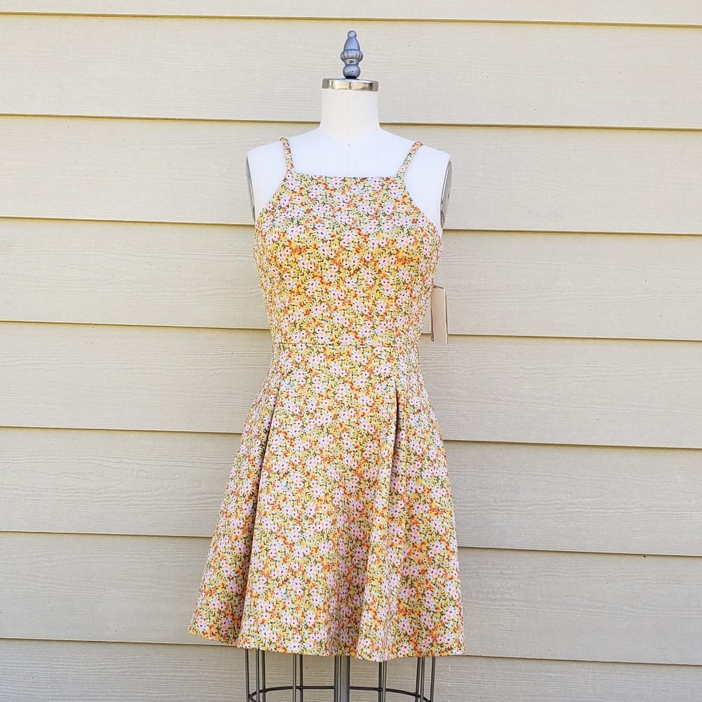 NEW Copper Key Scrub Halter Yellow Floral Dress